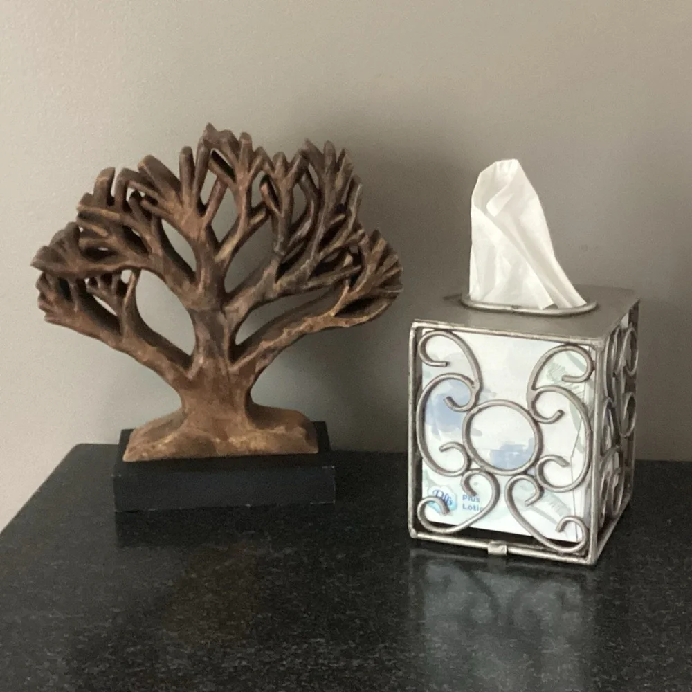 VNTG TISSUE BOX HOLDER DISTRESSED ANTIQUE SILVER WROUGHT IRON PIER 1 MEDICI LINE